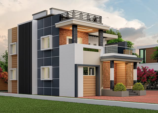 Latest Exterior House Painting Design with Texture & Brick Finish in Belgaum | Swapnapurti Paints